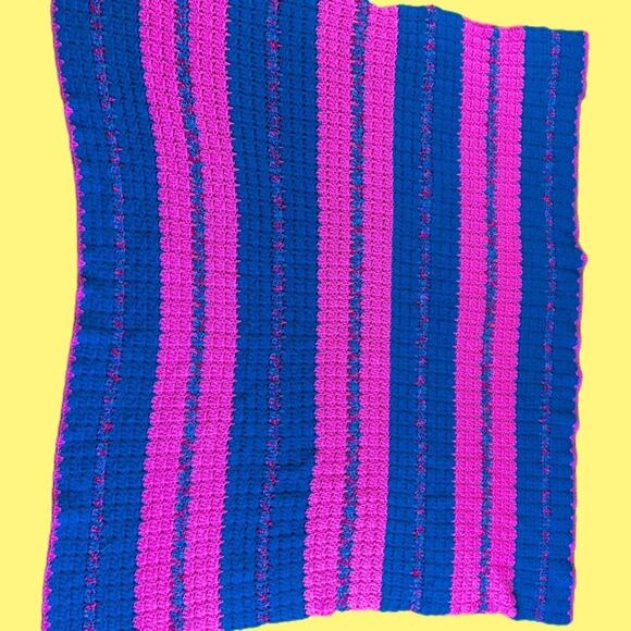 Vintage Pink and Blue Knit Blanket Quilt - Picture 1 of 3